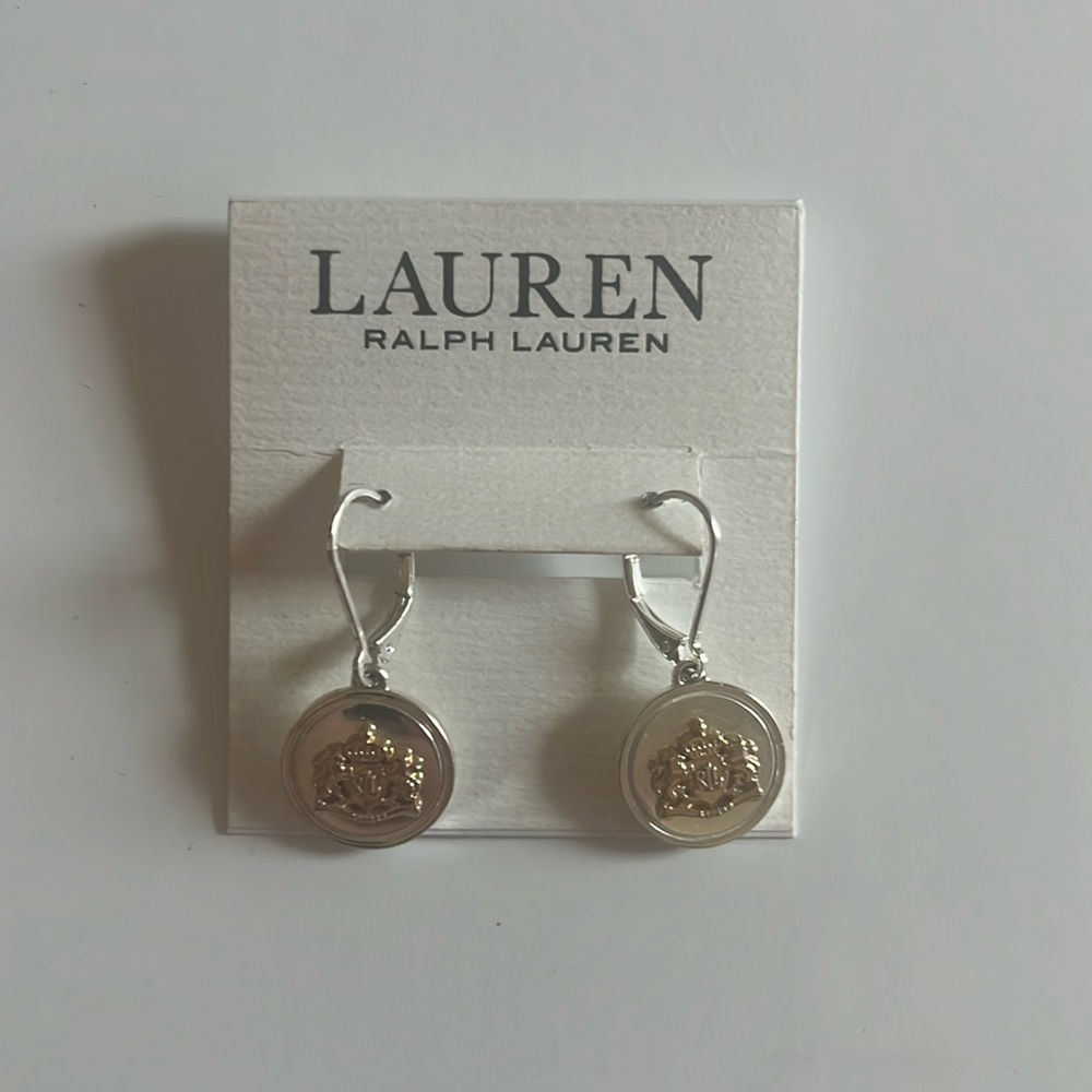 Lauren Ralph Lauren Silver & Gold Tone Crest Drop Earrings